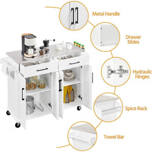 Load image into Gallery viewer, White Kitchen Cart Island with Stainless Steel Top 2 Drawers and Cabinet