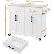 Load image into Gallery viewer, White Kitchen Cart Island with Stainless Steel Top 2 Drawers and Cabinet