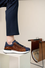 Load image into Gallery viewer, The Caesars Navy &amp; Tan Leather Men Sneaker