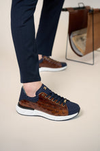 Load image into Gallery viewer, The Caesars Navy &amp; Tan Leather Men Sneaker
