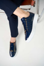 Load image into Gallery viewer, The Dublin Blue Leather Men Sneaker