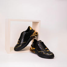 Load image into Gallery viewer, The Bellagio Black &amp; Gold Leather Men Sneaker