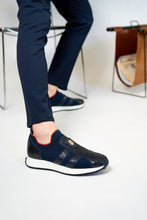Load image into Gallery viewer, The Aslan Navy Knitted &amp; Leather Men Sneaker