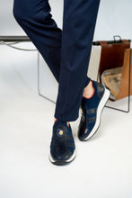 Load image into Gallery viewer, The Aslan Navy Knitted &amp; Leather Men Sneaker