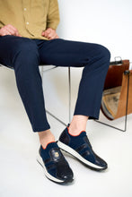 Load image into Gallery viewer, The Aslan Navy Knitted &amp; Leather Men Sneaker