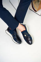Load image into Gallery viewer, The Aslan Navy Knitted &amp; Leather Men Sneaker