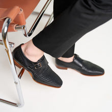 Load image into Gallery viewer, The Rolls  Woven Black Leather Single Monk Strap  Handmade Men Shoe