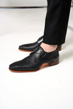 Load image into Gallery viewer, The Rolls  Woven Black Leather Single Monk Strap  Handmade Men Shoe