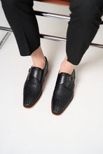 Load image into Gallery viewer, The Rolls  Woven Black Leather Single Monk Strap  Handmade Men Shoe