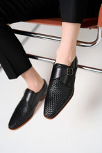 Load image into Gallery viewer, The Rolls  Woven Black Leather Single Monk Strap  Handmade Men Shoe