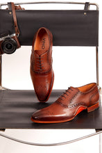 Load image into Gallery viewer, The Draco Handmade Tan Semi Brogue Oxford Men Shoe