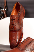 Load image into Gallery viewer, The Draco Handmade Tan Semi Brogue Oxford Men Shoe