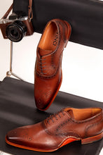 Load image into Gallery viewer, The Draco Handmade Tan Semi Brogue Oxford Men Shoe