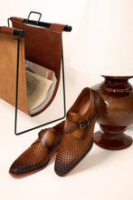Load image into Gallery viewer, The Rolls  Woven Tan Leather Single Monk Strap  Handmade Men Shoe