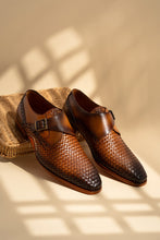 Load image into Gallery viewer, The Rolls  Woven Tan Leather Single Monk Strap  Handmade Men Shoe