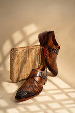Load image into Gallery viewer, The Rolls  Woven Tan Leather Single Monk Strap  Handmade Men Shoe