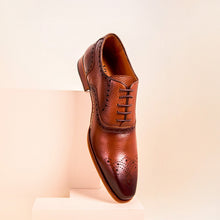 Load image into Gallery viewer, The Draco Handmade Tan Semi Brogue Oxford Men Shoe