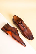 Load image into Gallery viewer, The Draco Handmade Tan Semi Brogue Oxford Men Shoe