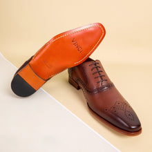 Load image into Gallery viewer, The Draco Handmade Tan Semi Brogue Oxford Men Shoe