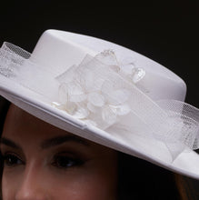 Load image into Gallery viewer, White Bridal Hat with Pearls and Flowers