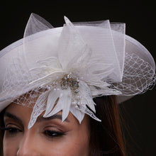 Load image into Gallery viewer, White Bridal Hat with Sculpted Flower