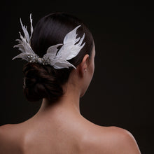 Load image into Gallery viewer, White Feather Petal Bridal Hair Comb