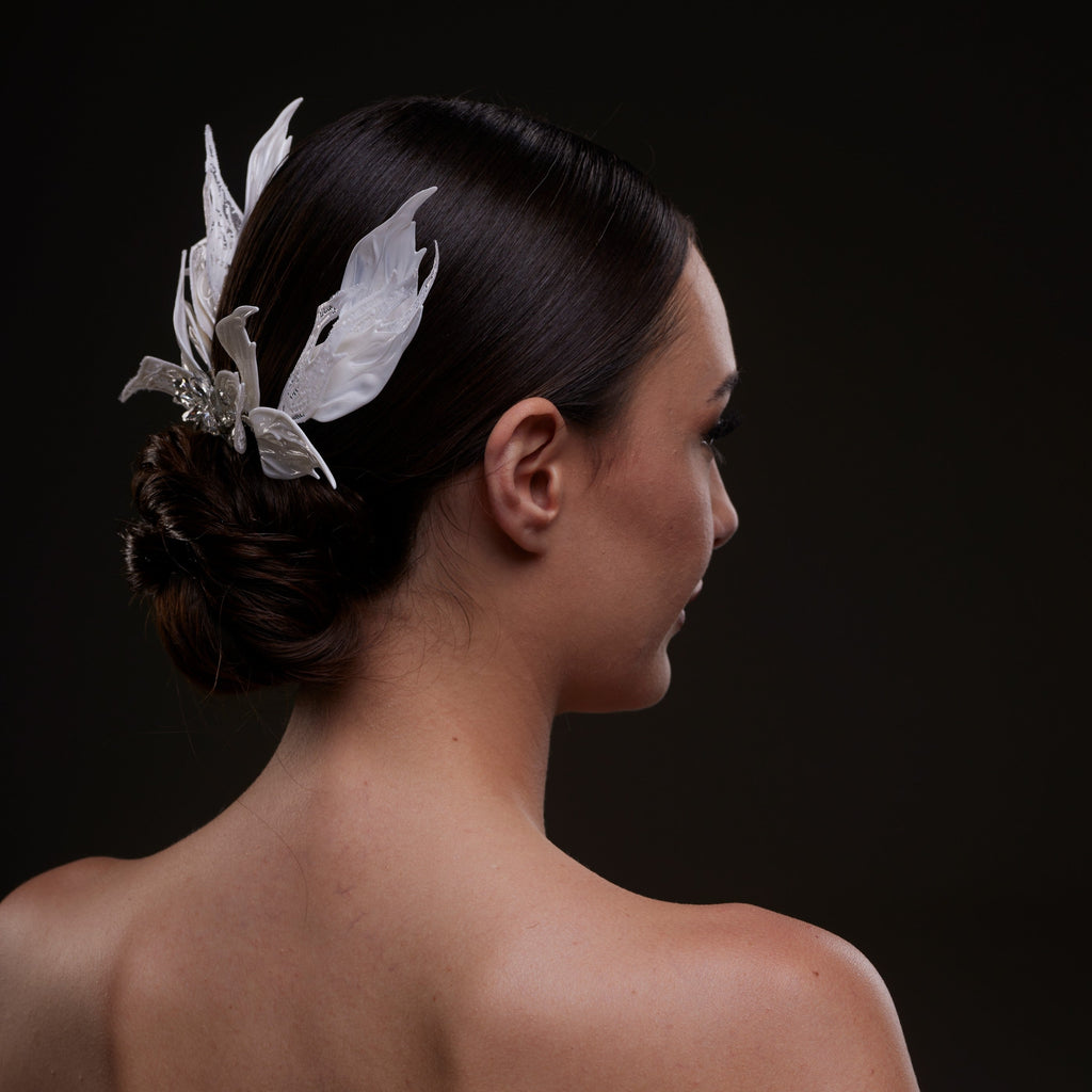 White Feather Petal Bridal Hair Comb