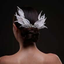 Load image into Gallery viewer, White Feather Petal Bridal Hair Comb