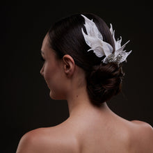 Load image into Gallery viewer, White Feather Petal Bridal Hair Comb