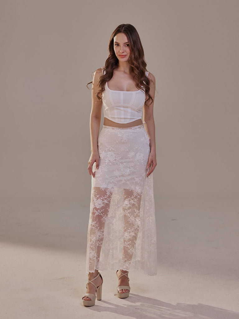 White Lace A-Line Skirt – Long Sheer Full Skirt