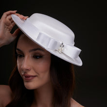 Load image into Gallery viewer, White Satin Hat with Bow and Pearls