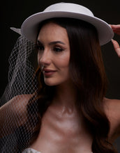 Load image into Gallery viewer, White Satin Hat with Flower and Veil Netting