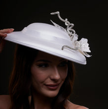 Load image into Gallery viewer, White Satin Hat with Rhinestone Vines and Tropical Flower Appliqués