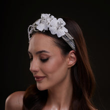 Load image into Gallery viewer, White Sequin Floral Hair Band