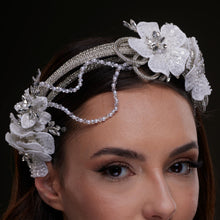 Load image into Gallery viewer, White Sequin Floral Hair Band
