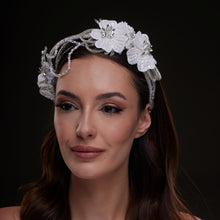 Load image into Gallery viewer, White Sequin Floral Hair Band