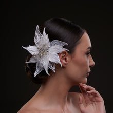 Load image into Gallery viewer, Large White Flower Bridal Hair Comb