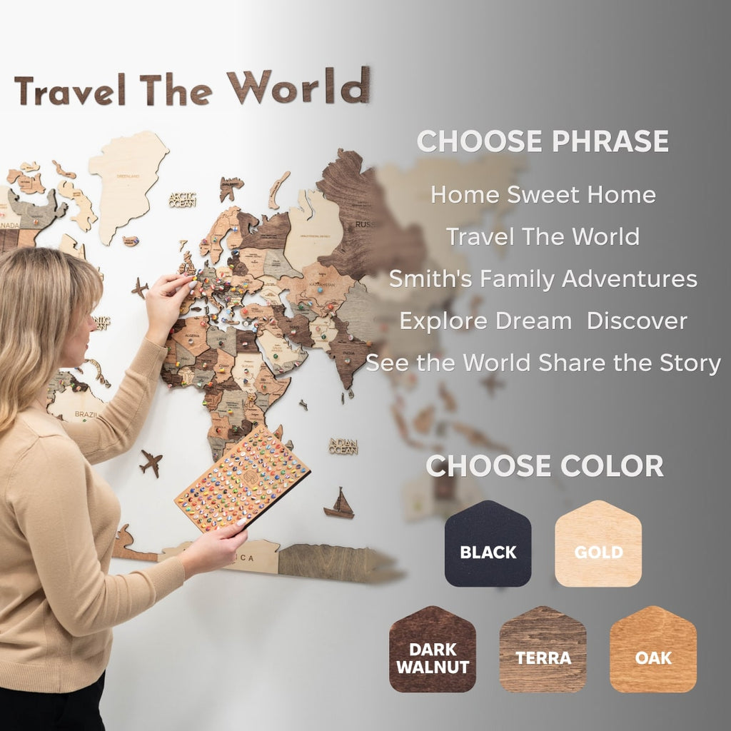 Wooden Map Quote Sign - Black