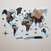 Load image into Gallery viewer, 3D LED / LUMINOUS Wooden World Map 3.0 Cappuccino