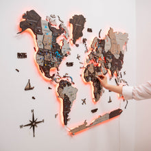 Load image into Gallery viewer, 3D LED / LUMINOUS Wooden World Map 3.0 Cappuccino