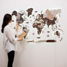 Load image into Gallery viewer, 3D LED / LUMINOUS Wooden World Map 3.0 Cappuccino