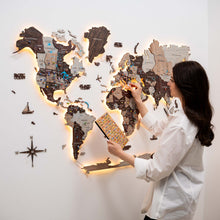 Load image into Gallery viewer, 3D LED / LUMINOUS Wooden World Map 3.0 Cappuccino