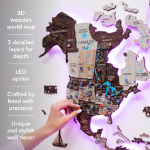 Load image into Gallery viewer, 3D LED / LUMINOUS Wooden World Map 3.0 Cappuccino