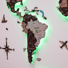Load image into Gallery viewer, 3D LED / LUMINOUS Wooden World Map 3.0 Cappuccino