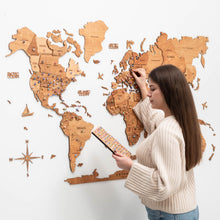 Load image into Gallery viewer, 3D Wooden World Map Oak