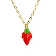 Load image into Gallery viewer, Strawberry Necklace Gold Dainty Fruit Jewelry Cute Minimal Pendant
