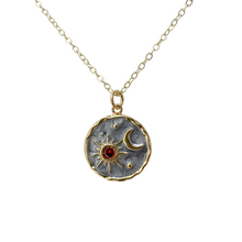 Load image into Gallery viewer, Sun and Moon Necklace Gold Celestial Friendship Coin Pendant Jewelry
