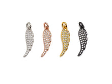 Load image into Gallery viewer, Rhidium CZ Micro Pave Angel Wing Pendant/Charm, Antique Silver Color Wing, Cubic Zirconia Pendant Charm, 6x23mm,sku#X116