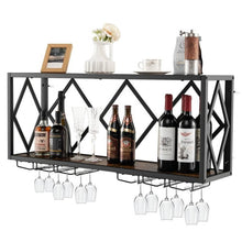 Load image into Gallery viewer, Industrial Rustic Brown Wood Metal Wall Mounted Wine Rack Shelf