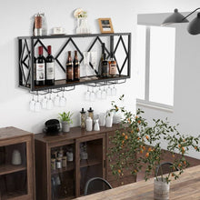 Load image into Gallery viewer, Industrial Rustic Brown Wood Metal Wall Mounted Wine Rack Shelf